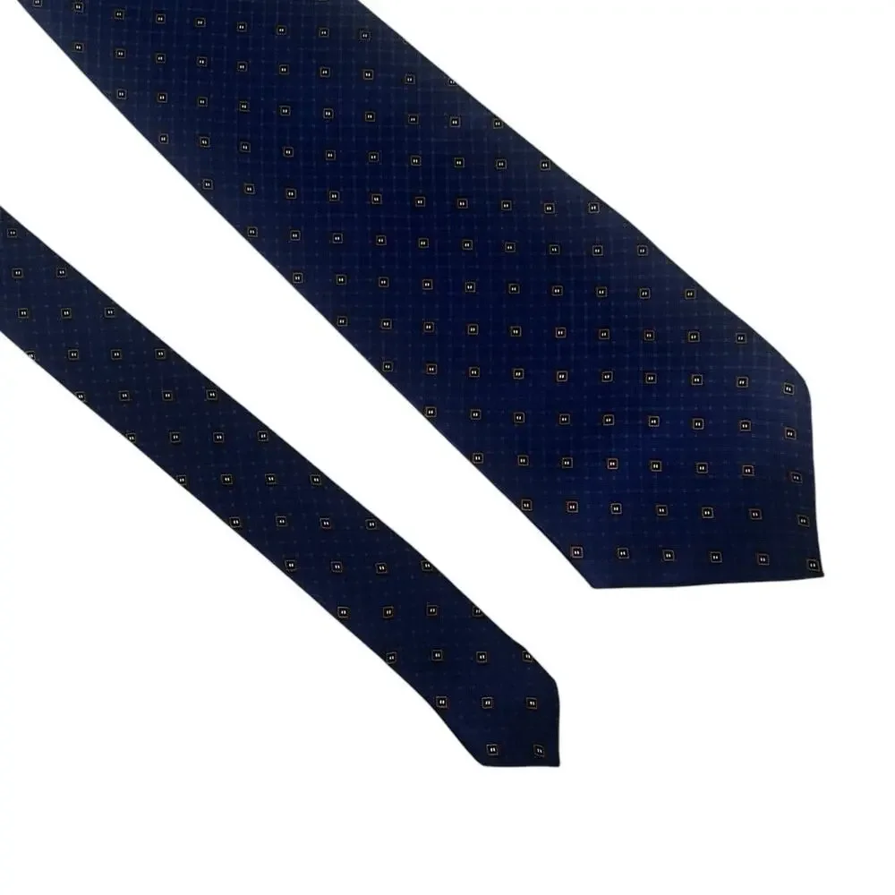 Nautica 100% silk Tie Navy Brown geometric design.